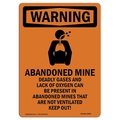 Signmission OSHA WARNING Sign, Abandoned Mine Deadly Not Ventilated, 18in X 12in Decal, 12" W, 18" L, Portrait OS-WS-D-1218-V-13601